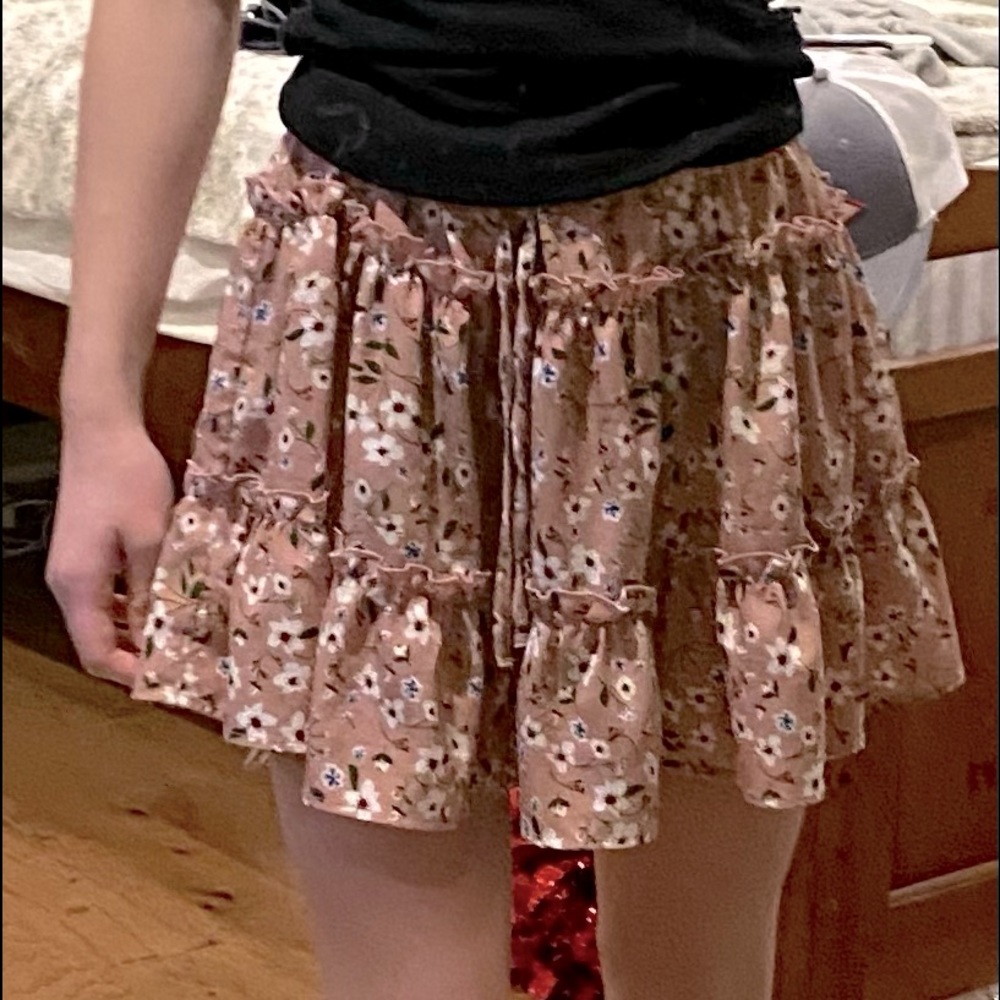 shein pink floral skirt